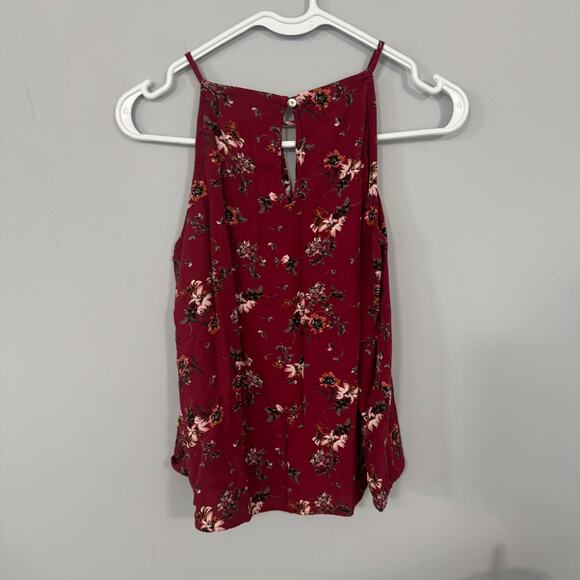 Maurices Dark Red Floral Print Keyhole Neckline Tank Top Women's Size Medium - Picture 2 of 7